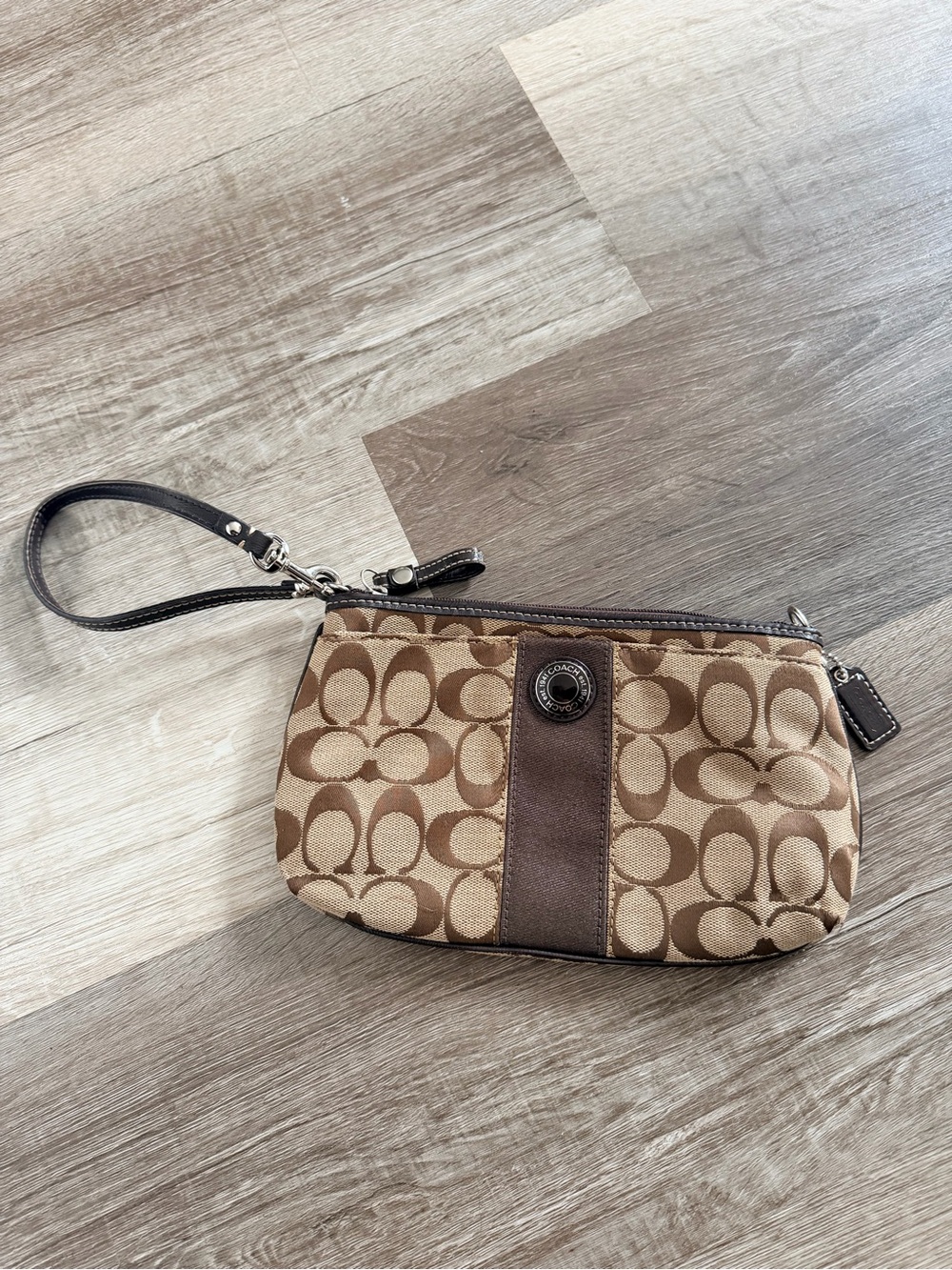 Coach Tan & Brown Signature Canvas Wristlet